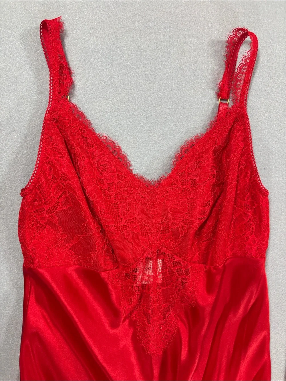 SOMA 100% Silk Red  Lace Chemise & Robe Set - Women's Intimates S